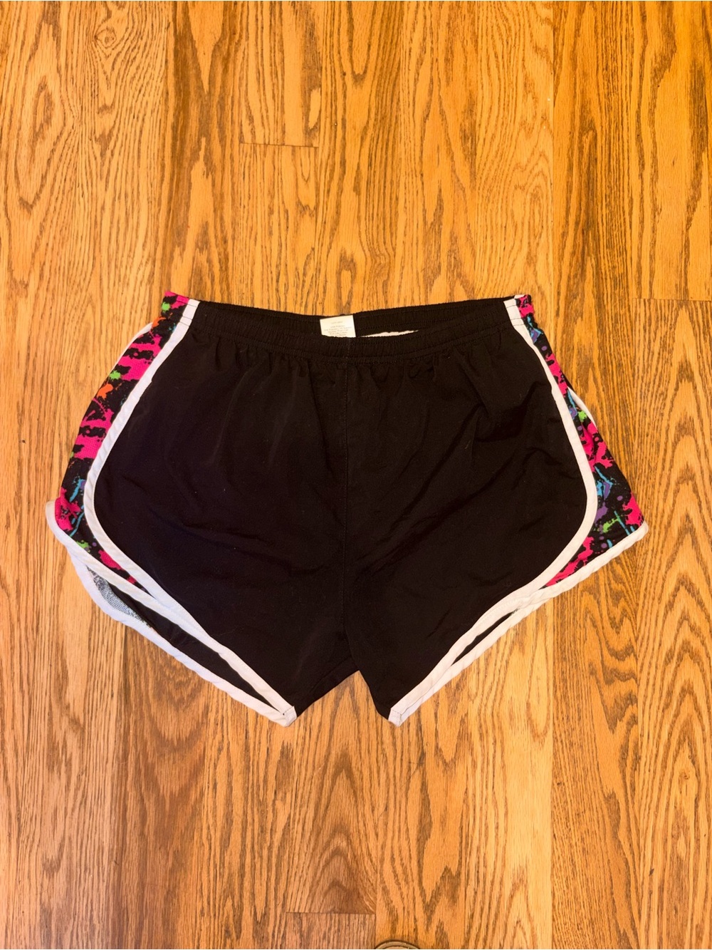 Boxercraft Womens Running Shorts Black Neon Paint Splatter Trim Size XL